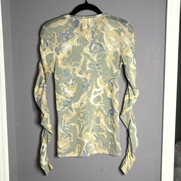 H&M Green and Blue Swirl Print Sheer Long Sleeve Top Size XS - Picture 6 of 7